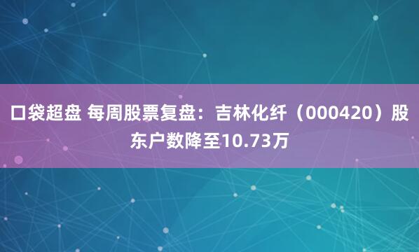 口袋超盘 每周股票复盘：吉林化纤（000420）股东户数降至10.73万